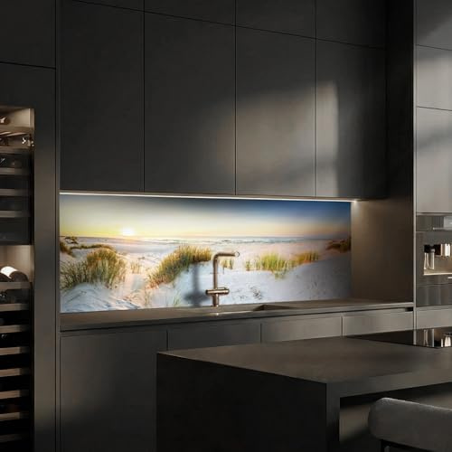 Dedeco köksbakvägg motiv: Strand V2, 5 mm hårdskum, plastplatta PVC som stänkskydd, köksvägg, väggskydd, vattentät, inkl. UV-lack, glänsande, alla underlag, 240 x 60 cm