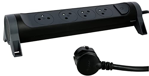 LEGRAND - Regleta giratoria con Interruptor de indicador LED, 4 Tomas de Superficie con Tierra, Cable de 1,5 m, Color Negro y Gris Oscuro