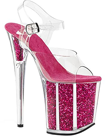 20Cm/7.87In Tacco A Spillo Scarpe con Tacco Alto da Donna Sandali Sexy in Cristallo Donna Open Toe Pole Dance Party Scarpe da Ballo da Sera Plus Size Pompe da Uomo,Rosa,36 EU