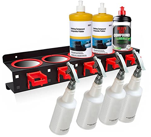 Nuscen Wall-Mounted Spray Bottle Holder, 5 Holes & 9 Hooks, Steel Rack