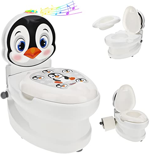 alles-meine.de GmbH Kindertoilette Spülgeräusch + Licht Effekt - Wasserspülung Modell wählbar Töpfchen/Nachttopf/Babytopf - mit Deckel - weiß - Musik - Toilettentrainer..