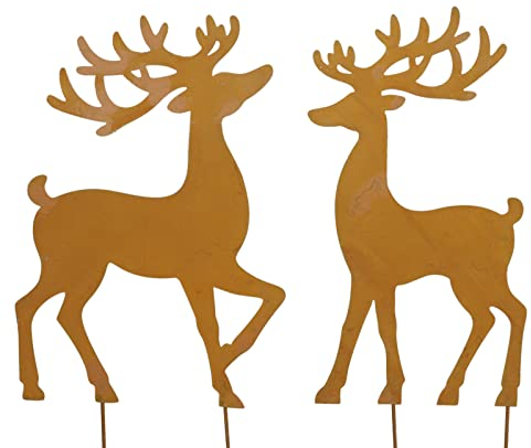 Storm's Gartenzaubereien Gartenstecker Hirsche 2 Modelle zum Stecken in Rostoptik für die Weihnachtsdeko 30cm