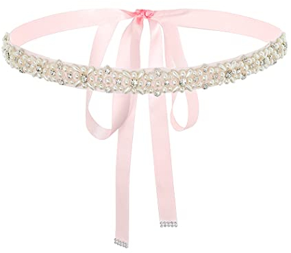 IYOU Frauen Hochzeit Gürtel mit Kristallen Rosa Band Schärpe Gürtel Perle Abschlussball Party Kleid Brautgürtel für Braut Brautjungfer