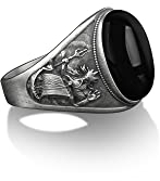 BySilverStone - Poseidon, Gott Des Meeres, Schwarzer Onyx, Ovaler Edelstein-Siegelring, Antike Griechische Mythologie, Herrenringe Aus Sterlingsilber, Kleiner Fingerring Für Frauen