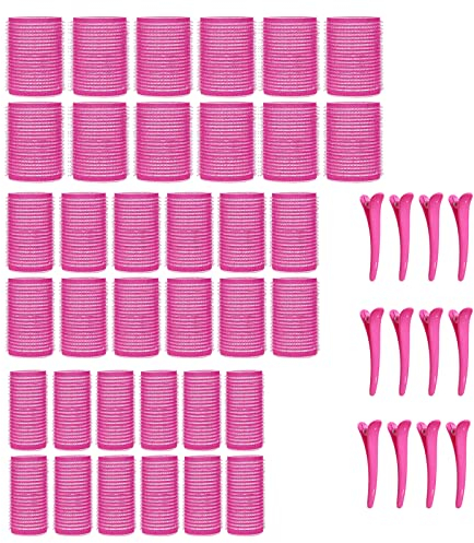 KEYRI 48 Stück Lockenwickler Set Jumbo Groß Haftwickler Selbsthaftend Hair Rollers mit Haar Klammer DIY Locken Ohne Hitze für Lange Mittlere Kurze Salon Friseur (Rosa, 3 Größe)