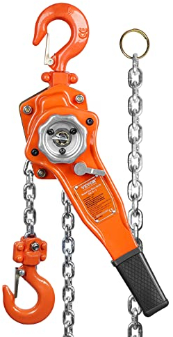 VEVOR Manual Lever Chain Hoist, 3/4 Ton 1650 lbs Capacity 10 FT Come Along, G80 Galvanized Carbon Steel with Weston Double-Pawl Brake, Auto Chain Leading & 360° Rotation Hook, for Garage Factory Dock