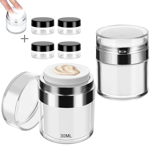 6Pcs Cream Jar Vacuum Bottle, Airless Pump Moisturiser Container, Refillable Travel Containers for Toiletries, Portable Cosmetic Pots