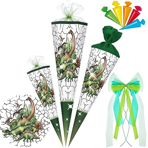 alles-meine.de GmbH Schultüte - Dinosaurier/Dino 35-100 cm Größe wählbar inkl. Schleife + 5 kleine Zuckertüten - Zuckertüte - Tüllabschluß/Filzabschluß - eckig/rund..