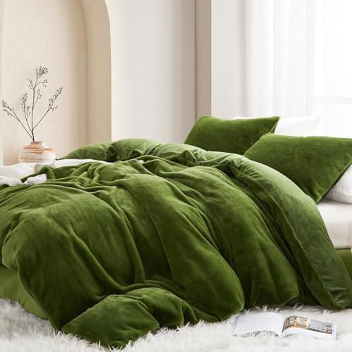Tospass Plüsch Bettwäsche 220x240 Winter Flauschig Grün Bettwäsche-Sets Biber Flanell Fleece Bettwäsche Warm Kuschelig, 1 Bettbezüge 220x240 und 2 Kissenbezüge 80x80 mit Reißverschluss