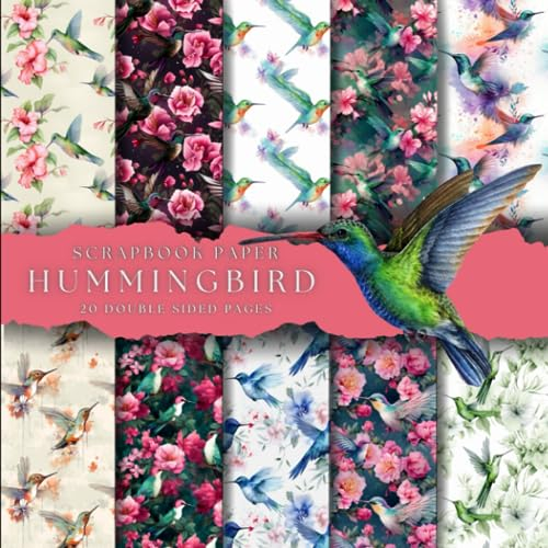 Hummingbird scrapbook paper, 8.5x8.5, 10 Designs, 20 Double-Sided Sheets: Watercolor Scrapbooking Paper for Junk Journals, Decorative craft Paper for ... & Mixed Media, Origami, Collage & Card Making