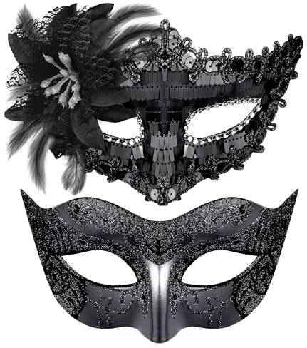 Goenb 2 Stück Venezianische Maske Damen Herren, Maskenball Maske Damen Herren Venezianischen Maske Augenmaske Sexy für Karneval Halloween Cosplay