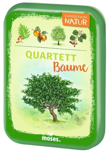 moses. Expedition Natur Quartett Bäume, Quartett Kartenspiel für Kinder, Reisespiel in kompakter Blechdose für unterwegs, Kinderspiel ab 8 Jahren