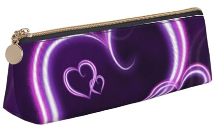 Bleistifttasche, Dreieckiges Stiftetui Tragbare Bleistifttasche Ledertasche Für Das Schulbüro,Lila Herzen