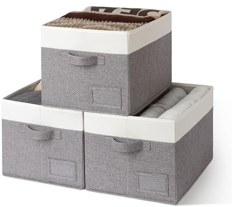 GRANNY SAYS Aufbewahrungsboxen Stoff, 3er-Pack Stoffkisten Aufbewahrung, Aufbewahrungsbox Grau, Faltbare Körbe für Regal, Wardrobe Storage Boxes, Faltboxen Kleiderschrank für Kleidung, Regalboxen