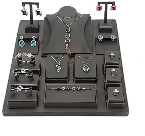 GLigeT Schmuckhalter Leder-Kombinationsbüsten-Set, Schmuck-Mannequin-Schmuckbüste, Halsketten-Anhänger-Ketten-Präsentationsständer for Halskette, Armband, Ohrring, Anhänger und Ring Jewelry Ständer