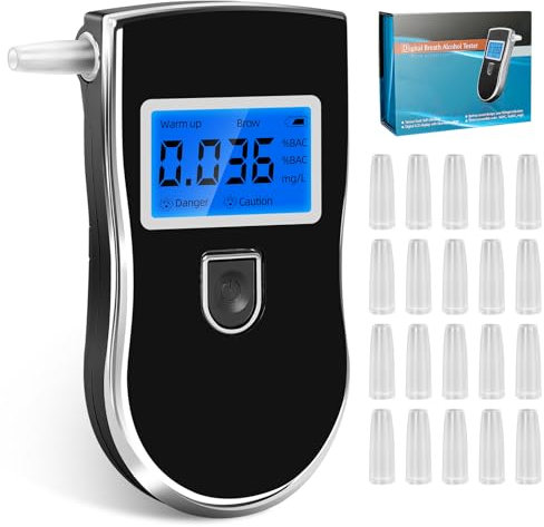 Taichaeu Alkoholtester Polizeigenau Alkoholmessgerät - Alkomat mit 20 Mundstücken, Digitalem Alkohol Tester mit LCD-Bildschirm Blauer Hintergrundbeleuchtung für Privaten Professionellen