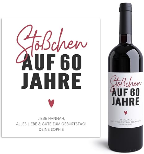 Weinetiketten 60. Geburtstag Frau personalisierte Flaschenetiketten selbst gestalten Geburtstagsgeschenk Geschenk Weinflasche Wein Etiketten selbstklebend 2 Stück | 10x12 cm