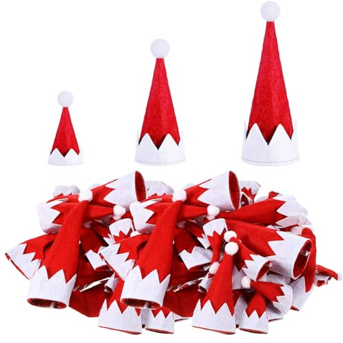 SATINIOR 48 Stück 17 cm 12 cm 7 cm Mini Weihnachtsmützen Nikolausmütze Klein Weihnachtsmann Mütze Weihnacht Lollipop Mütze zum Basteln Dekorationen für Weihnachtsfeierns(Weißer Rand)