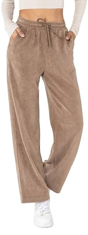 Nina Carter J253 Damen Freizeithose – Samtige Jogginghose Relaxed Fit Cordoptik Hose mit Elastischer Taillenbund und Weites Bein (Taupe (J253-8), L)