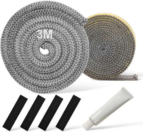 7 Pezzi Guarnizione Stufa a Pellet 10 mm*3m Guarnizione Stufa Pellet Guarnizione Stufa a Legna Guarnizioni per Forni 3mm*10mm*3m Guarnizione Vetro Stufa a Pellet Guarnizione per Stufa a Pellet