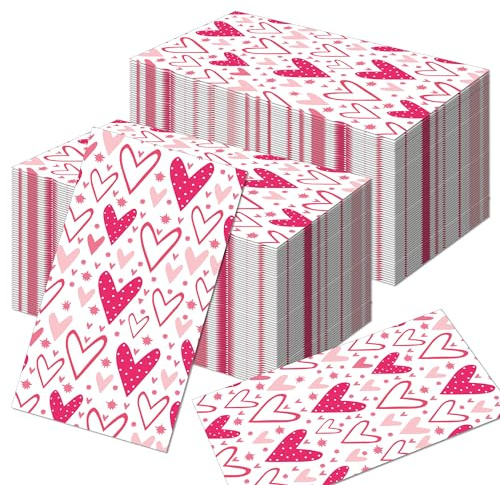 Valentines Napkins,Heart Napkins,Valentines Paper Napkins,Valentines Day Napkins,Heart Cocktail Napkins,Serviettes Napkins,Paper Luncheon Napkins 2-Ply,13x13 Inch,40 Count