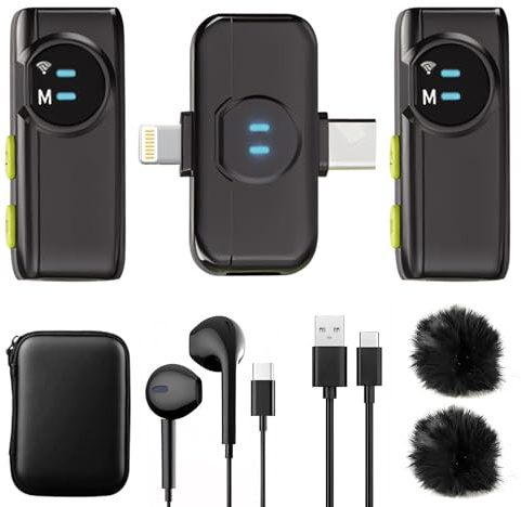 HZBWCO USB-C Kabelloses Lavalier-Mikrofon, 2 in 1 for iPhone Mikrofon, KI-Rauschunterdrückung, mini Mikrofon für Vlogging, Video, Podcast, Interview, TikTok,YouTube-Aufnahme - Schwarz (2 TX + 1 RX)