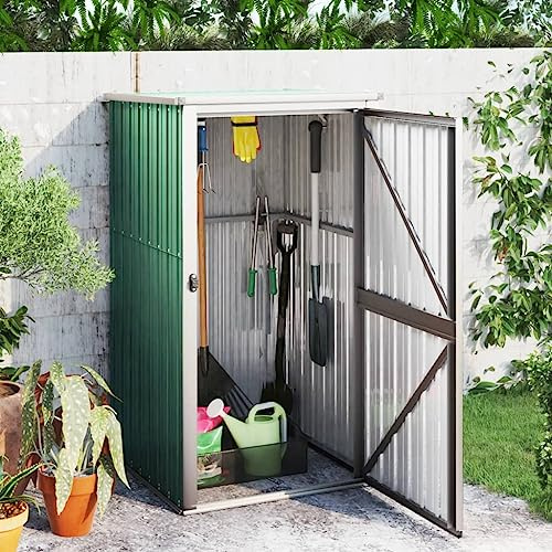 Myheimly Geräteschuppen Gerätehaus Gartenhaus Garten Werkzeug Schuppen Lagerschuppen Geräteschrank Verzinkter Stahl Grün,88 x 89 x 161 cm
