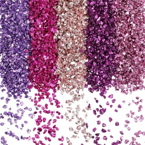 SUNNYCLUE 1 Box 150g 5 Farben Kleine Zerstoßene Kristalle Rosa Zerbrochenes Glas Großpackung Metallische Chips Unregelmäßige Flocken Glitzerkristalle Zum Basteln Nagelkunst Vasenfüller Epoxidharz Sch