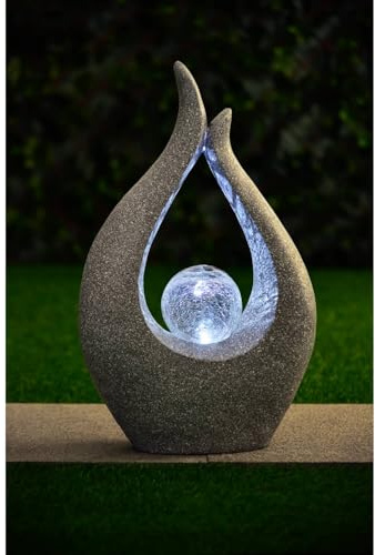New Garden Sculpture with Solar Crackle Ball and LED Solar Light Will Transform Your Garden, Creating A Soft, Warm Ambience, Auto Switch On At Dusk, Energy Saving - Height: 47cm (Approx.)