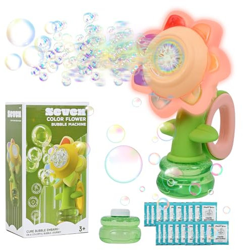 Joellfuner Seifenblasenmaschine, Automatische Seifenblasenmaschine, mit LED Licht Funktion des Kopfschüttelns, Handgriff Sunflower Bubble, Bubble Kinder Spielzeug Hochzeit Geburtstag Draußen (Rosa)