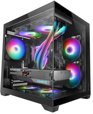 Mars Gaming MC-VIEW2, Boîtier Gaming MicroATX, Double Verre Trempé Continu sans Cadre, 1x Ventilateur FRGB Arrière 120mm, Support Refroidissement Liquide Jusqu’à 240mm, Structure Double Chambre, Noir