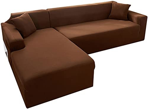 Sofabezug L-Form in Beige Grau Braun Stretch Sofa Überzug für L-Form Ecksofa mit Chaiselongue Rechts und Links, Geeignet für 1 2 3 4 Sitzer Ecksofa Wohnzimmer