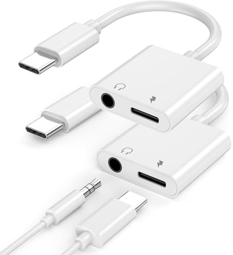 CREHAO iPhone 17 16 15 Headphone Adapter,[MFi Certified] 2 Pack USB C | USB C to 3.5mm Headphone Charger Adapter Type C to Aux Jack Dongle Cable with Fast Charging for iPhone 17/16/15/Pro Max/Plus