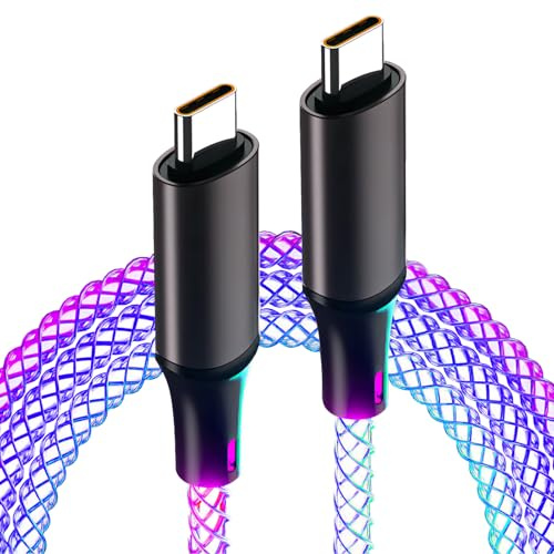 Duluok 1M USB C to USB C Charger Cable, 60W 20V 6A Light up Fast Charger