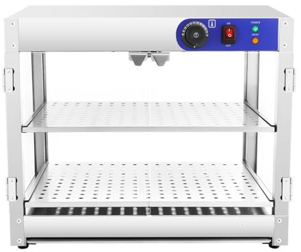 KANBCNG 800W 2 Etagen Vitrine für Speisenwärmer Display für Kommerzielle Speisenwärmer Tragfähigkeit 20kg 30~85°C Heiße Theke Edelstahl Warmhaltevitrine Thekenvitrine Buffets WäRmebehäLter