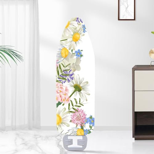 Bügelbrettbezug 120X40 Lila Und Weiße Blumen Mit Wärmereflexion Und Schnellbügelfunktion, bezug bügelbrett Ausgestattet Mit Zugseil Und Polsterung, Hitzebeständig,Waschbar