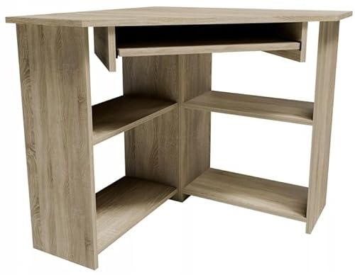 MATKAM Eckschreibtisch TED8080, H74 x B80 x T80 cm, mit Tastaturablage und Regalfächern, Ideal für Büro (Sonoma Eiche)