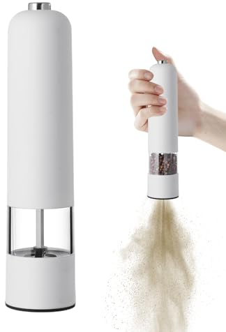 Molino eléctrico de pimienta – Molinillo automático de especias con núcleo de cerámica, salero y pimentero a pilas | Utensilio de cocina para usar con una sola mano, ideal para sazonar y preparar comi