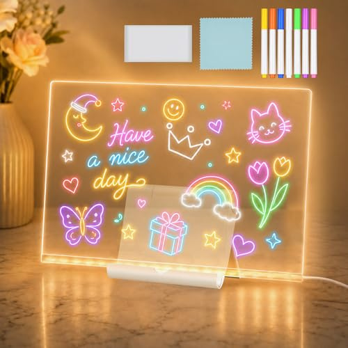 LED Zeichenbrett Kinder,LED Notiztafel mit 7 Farben Stift,Leuchtende Maltafel,Acryl Notiztafel LedMaltafel Drawing Board,LEDMemoboard Kreatives Geschenk Spielzeug für Kinder/Teenager (30 * 20CM)