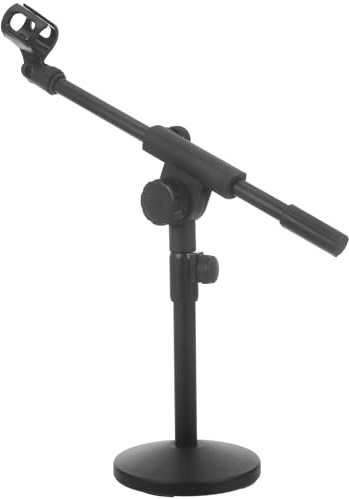Ipetboom Soporte de Micrófono y Base Redonda de Hierro Negro para Mayor Estabilidad con Brazo Ajustable Compacto Base Pesada de Escritorio en Podcast