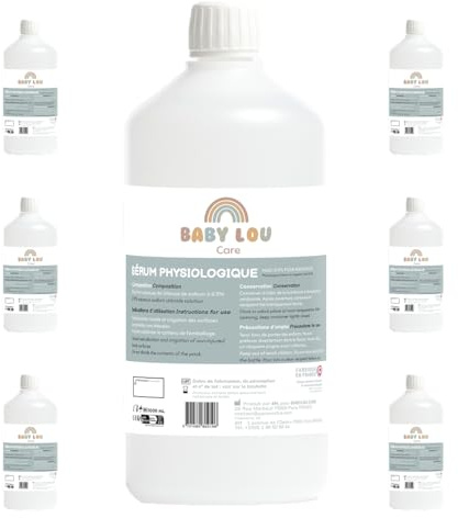 Sérum Physiologique bouteille 6x1L | NaCl 0,9% | Fabriqué en France | Lavage des fosses nasales | Hygiène du nez | Pour irragation externe