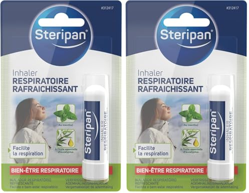 Steripan - Inhaler Respiratoire Rafraichissant - Facilite la Respiration - À l'Huile Essentielle d'Eucalyptus - Au Menthol (Lot de 2)