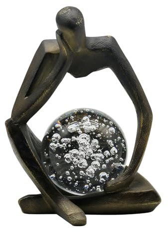JoResona Denker-Statue, abstrakte Figur mit Kristallkugel-Skulptur, modernes Kunstharz-Ornament für Büro, Wohnzimmer, einzigartiges Geschenk für Kunstliebhaber