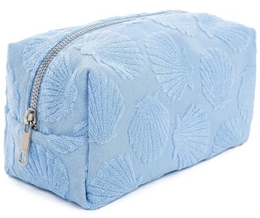 Baesics Kosmetiktasche Damen Kulturtasche 20cm Muscheln Hellblau | Mit umlaufendem Reißverschluss und Innenfach, kompakt für Reise und Handtasche. Beauty Etui als praktische Geschenkidee