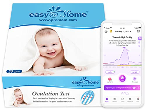 Easy@Home Kinderwunsch 50 x Ovulationstest Fruchtbarkeitstests für Eisprung – Unterstützt durch die kostenlose Premom Ovulation APP, 50 LH Tests