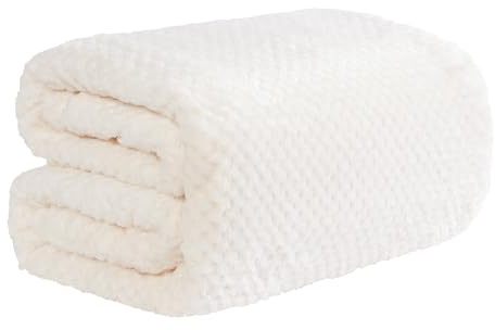 Dreamscene Throws for Sofas Cream Blanket, Soft Cosy Warm Honeycomb Waffle Mink Fleece Blanket for Bed Settee Faux Fur Throw Lightweight Fluffy Single Bed Throw, 125 x 150cm