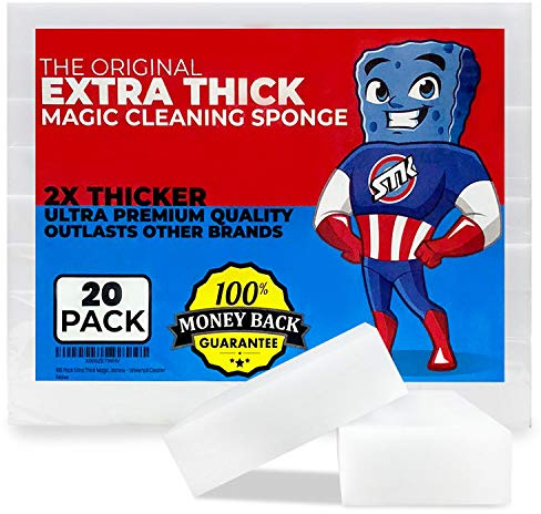 STK 20 Pack Extra Thick Magic Cleaning Pads - Eraser Sponge for All Surfaces - Kitchen-Bathroom-Furniture-Leather-Car-Steel - Just Add Water to Erase All Dirt - Melamine - Universal Cleaner