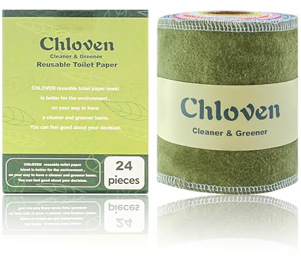 Chloven Papel higiénico reutilizable lavable, paquete de 24 toallas de bidé reutilizables ecológicas, suaves, absorbentes, toallitas de papel higiénico para bidé, rollo lavable