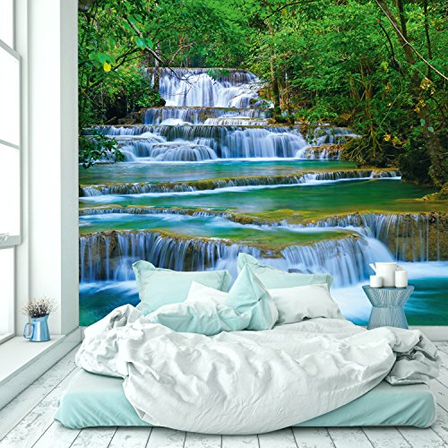 murimage Photo Wallpaper Waterfall 274 x 254 cm Including Paste Wall Mural 3D Forest River Jungle Asia Trees