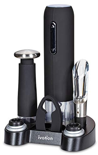 Ivation Wine Gift Set – Includes Electric Opener, Aerator, Vacuum Preserver, 2 Stoppers, Foil Cutter & Charging Base